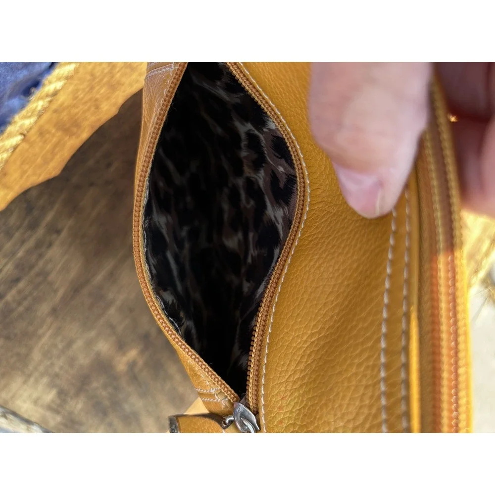 Sophia Caperelli Yellow Pebbled Leather Crossbody Bag Purse Multi Zipper Pockets